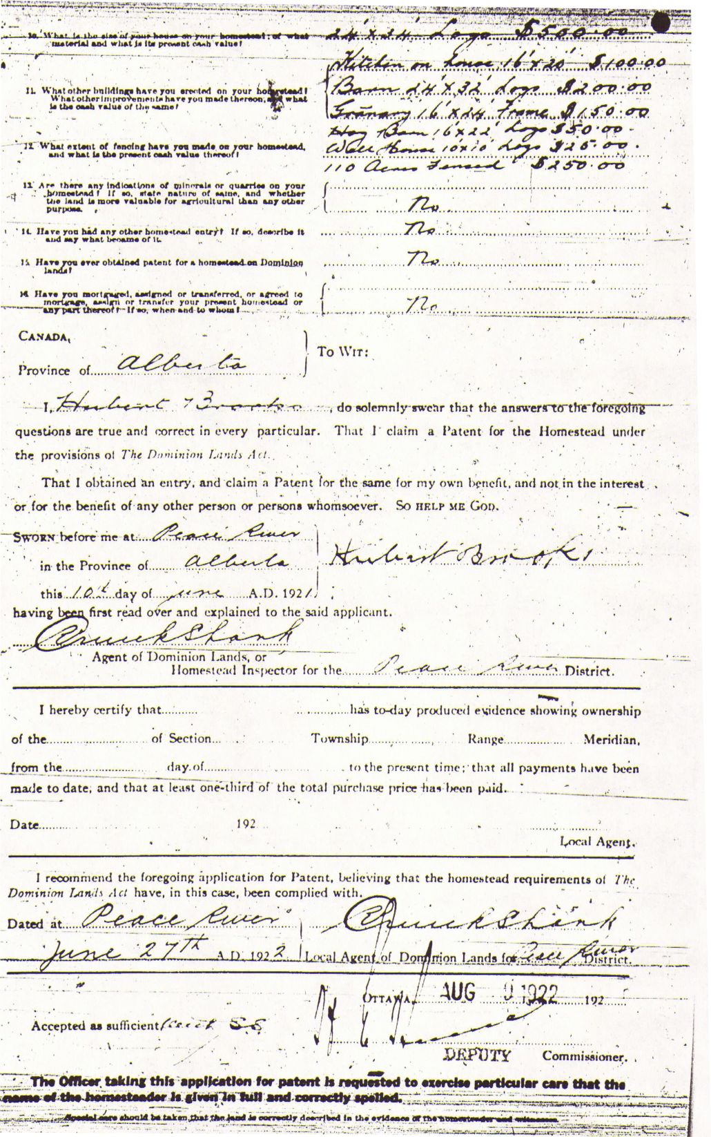 Provincial Archives of Alberta File 3754073 - Hubert Brooks -Statement 2 of 2